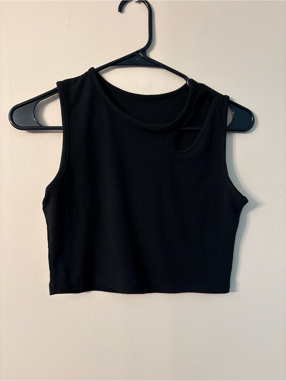 Black Ribbed Asymmetric-strap Crop Tank Top